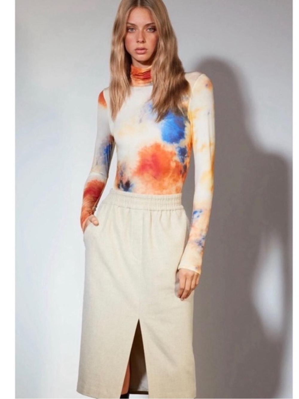 Wilfred Le Fou Olivine Wool Cashmere Blend Beige Pencil Skirt
